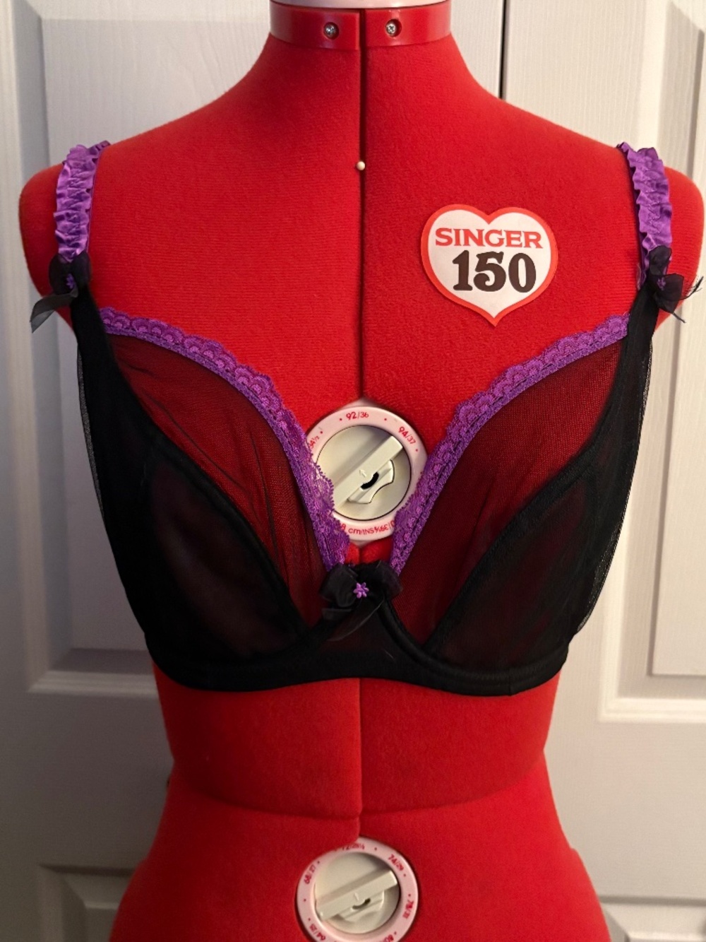 Pour Moi? Black and Purple Mesh Bra UK 30G